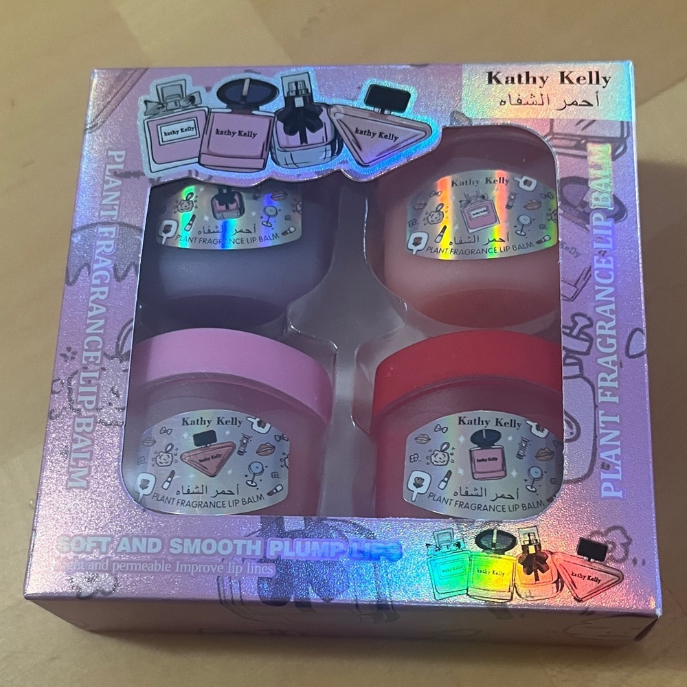 Plant Fragrance Lip Balm Set - Pink, Red, Purple, Cream